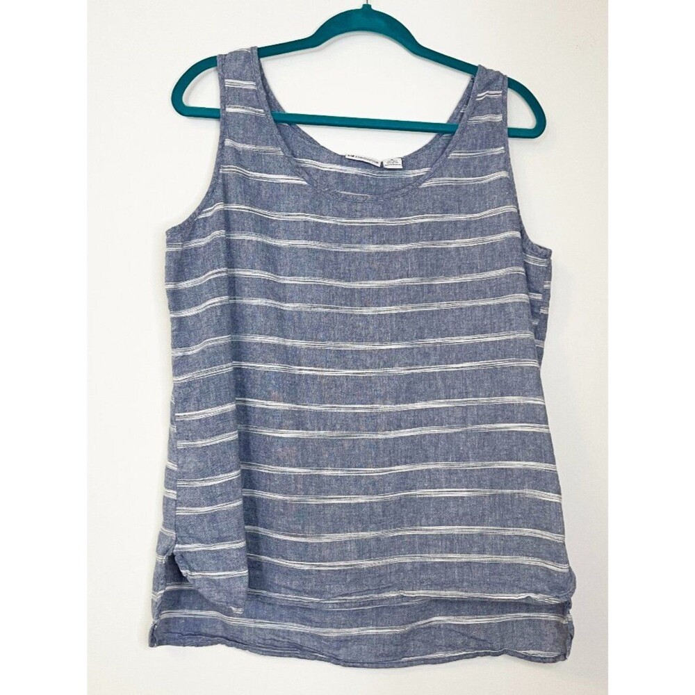 Liz Claiborne Linen Blend Striped Tank Top Blue White Sleeveless XL Coastal